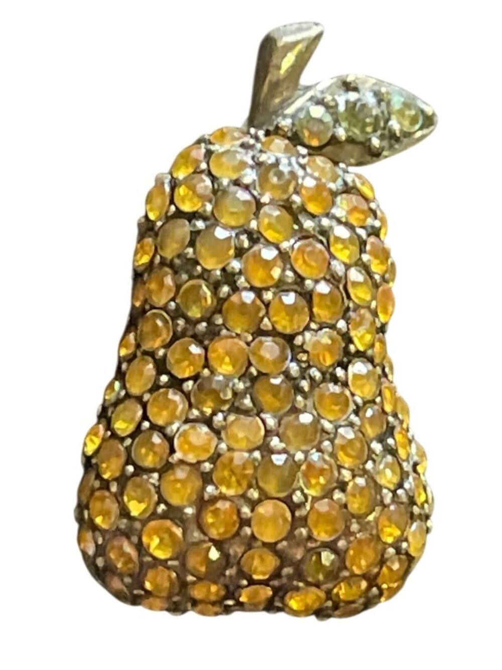 Laila Rowe Forbidden Fruit Pear Shaped Brooch Rhinestones 1-1/4” x 3/4"